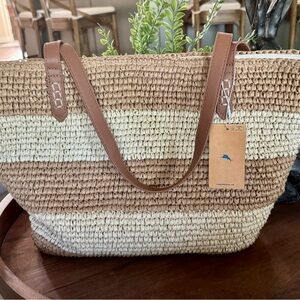Brand New Tommy Bahama Striped Premium Raffia Tote